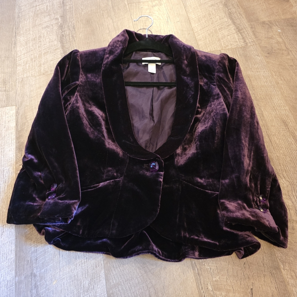 Ann Taylor LOFT Plum Velvet Peplum Hem Blazer Jewel Button Sz 2
